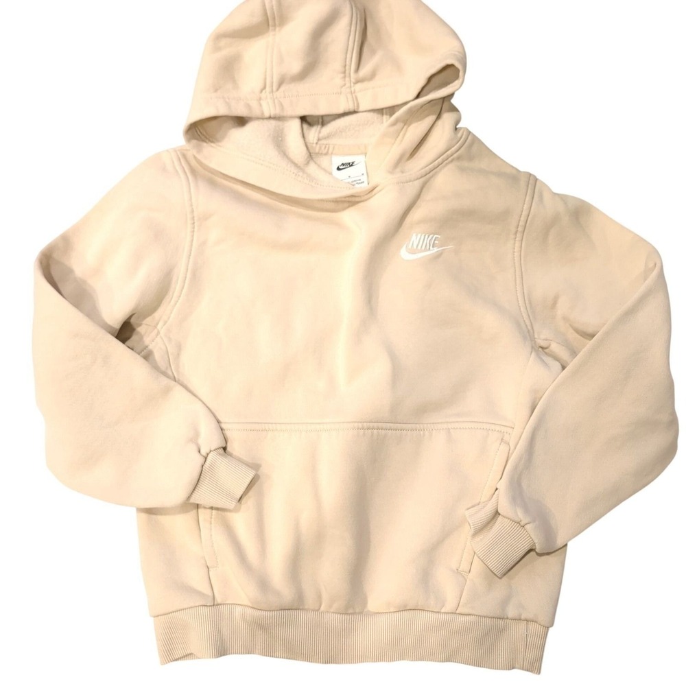 Nike Kids Sportswear Club Fleece Pullover Hoodie Sweatshirt Cream Beige Medium